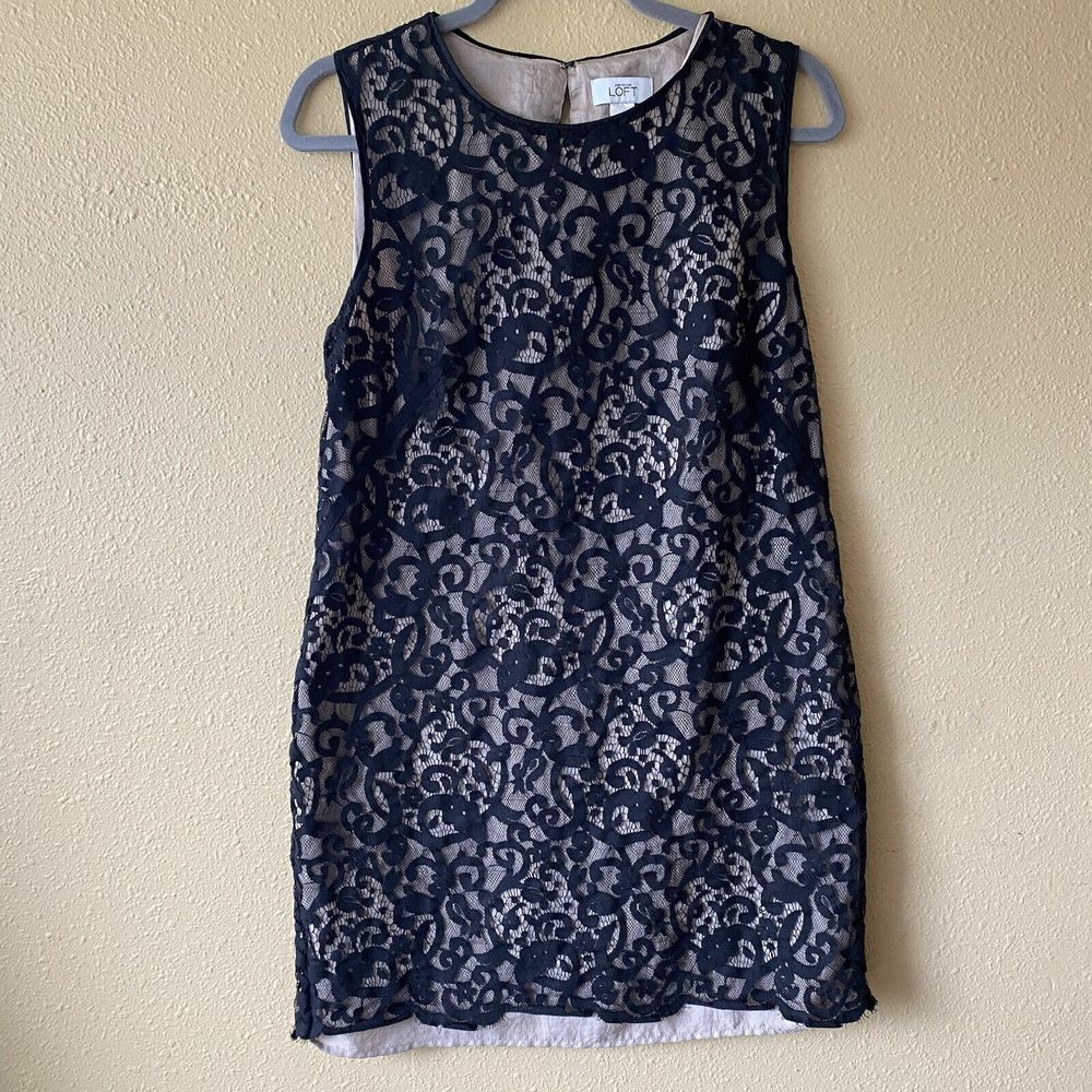 Ann Taylor LOFT Black Lace Overlay Sleeveless Dress Lace‎ Crochet Black Size 8